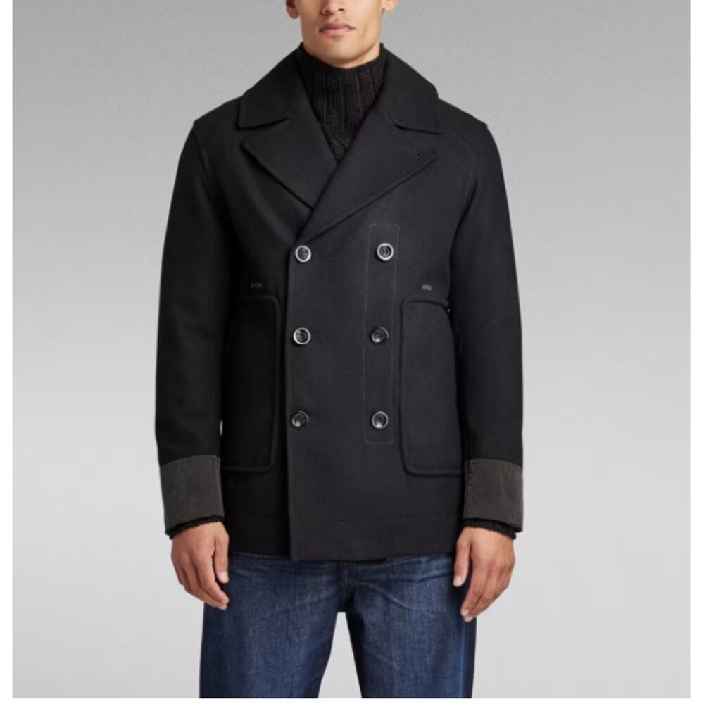 G-Star Raw Men's Dark Black Wool Peacoat Size L